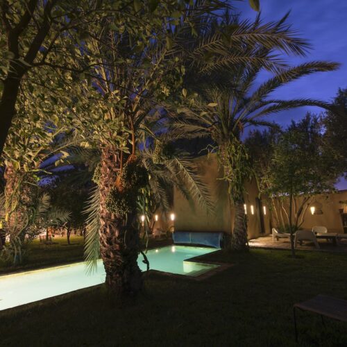 DAR AL HOSSOUN MAISON D'HOTES TAROUDANT ECO LOGDE jardin et piscine en nuit